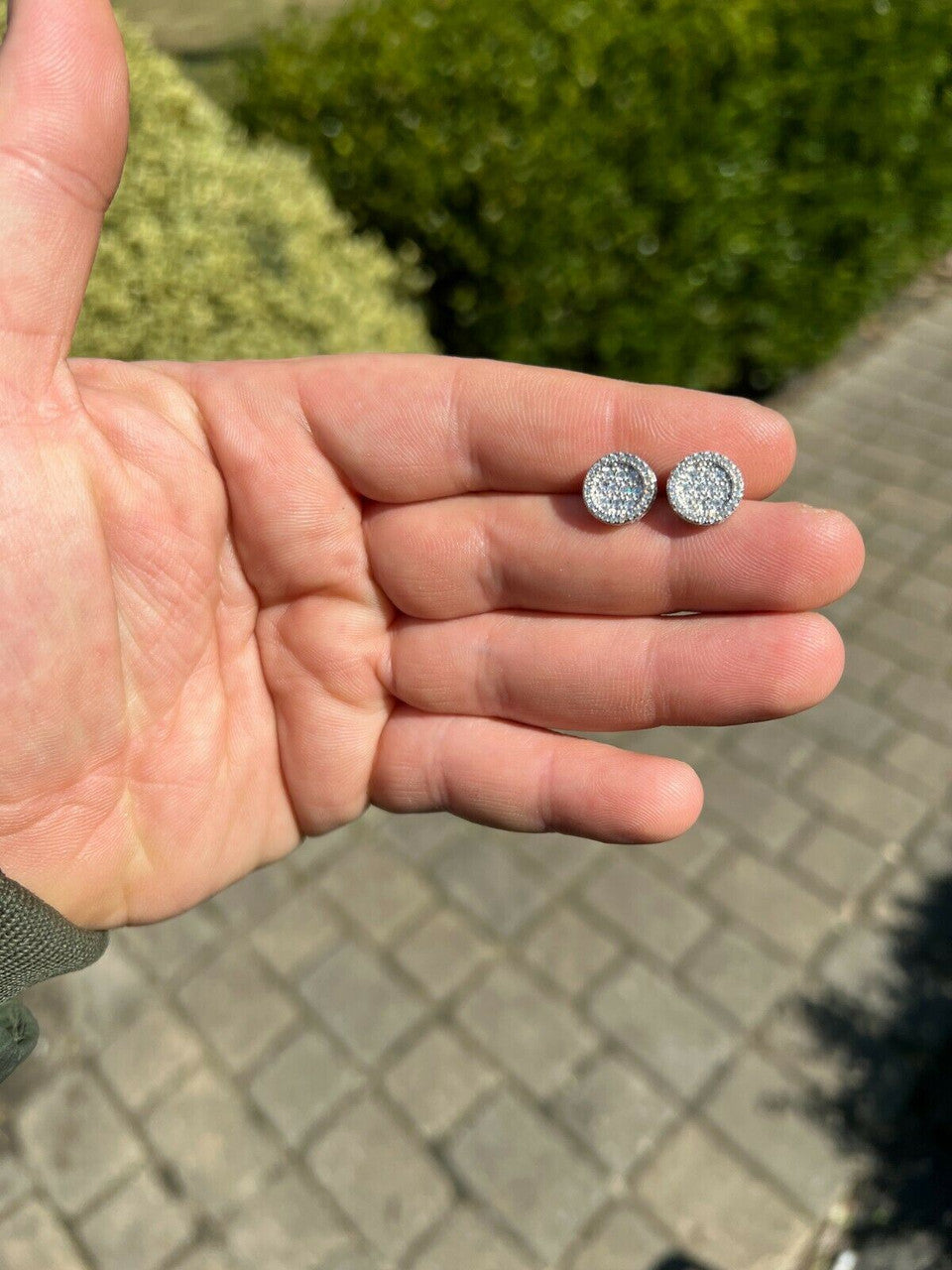 HarlemBling Real 925 Silver Iced Moissanite Hip Hop Round Earrings Studs Pass Diamond Tester