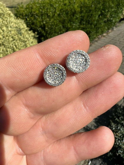 HarlemBling Real 925 Silver Iced Moissanite Hip Hop Round Earrings Studs Pass Diamond Tester