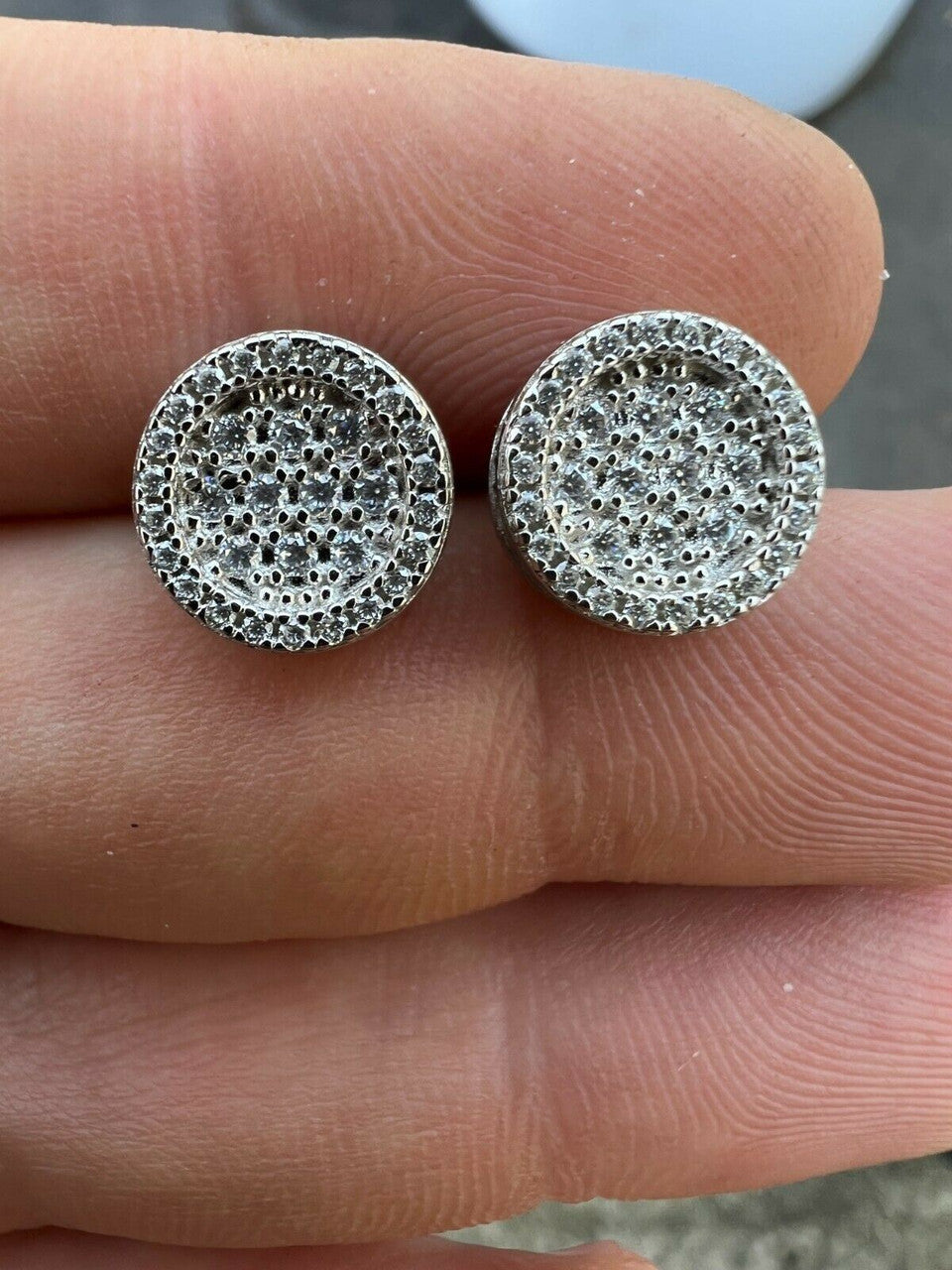 HarlemBling Real 925 Silver Iced Moissanite Hip Hop Round Earrings Studs Pass Diamond Tester