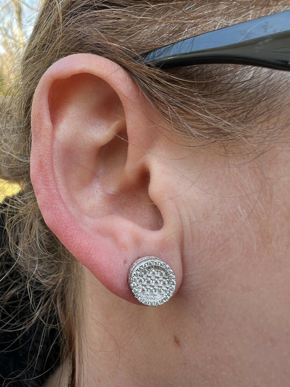 HarlemBling Real 925 Silver Iced Moissanite Hip Hop Round Earrings Studs Pass Diamond Tester