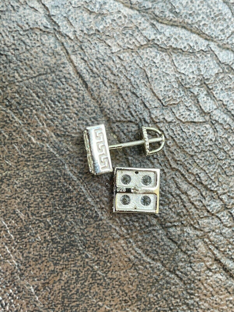 HarlemBling Real 925 Silver Iced Square Cube Diamond Hip Hop Earrings Studs Large 10mm Mens