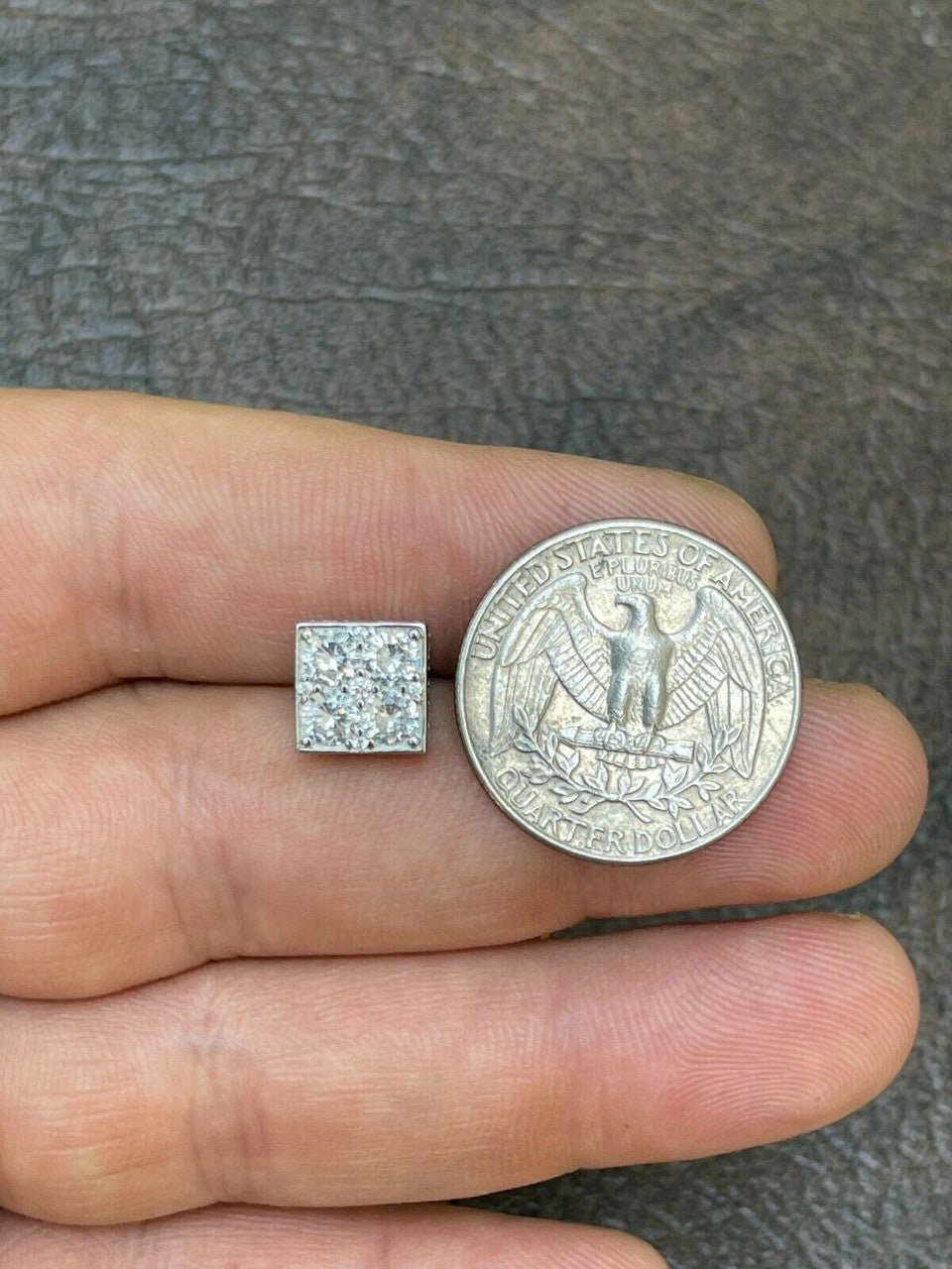 HarlemBling Real 925 Silver Iced Square Cube Diamond Hip Hop Earrings Studs Large 10mm Mens