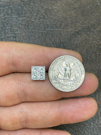 HarlemBling Real 925 Silver Iced Square Cube Diamond Hip Hop Earrings Studs Large 10mm Mens