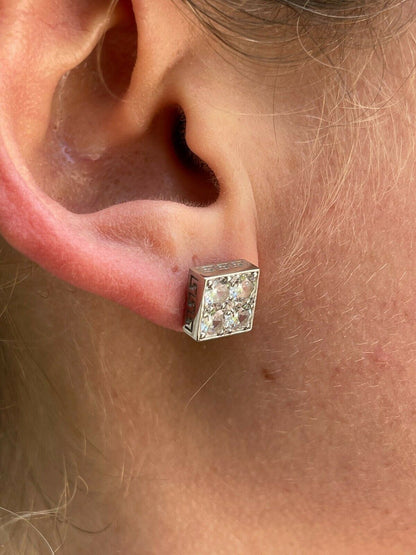 HarlemBling Real 925 Silver Iced Square Cube Diamond Hip Hop Earrings Studs Large 10mm Mens
