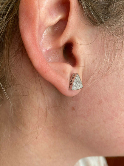 HarlemBling Real 925 Silver Iced Triangle Diamond Hip Hop Earrings Studs 10mm Mens Ladies