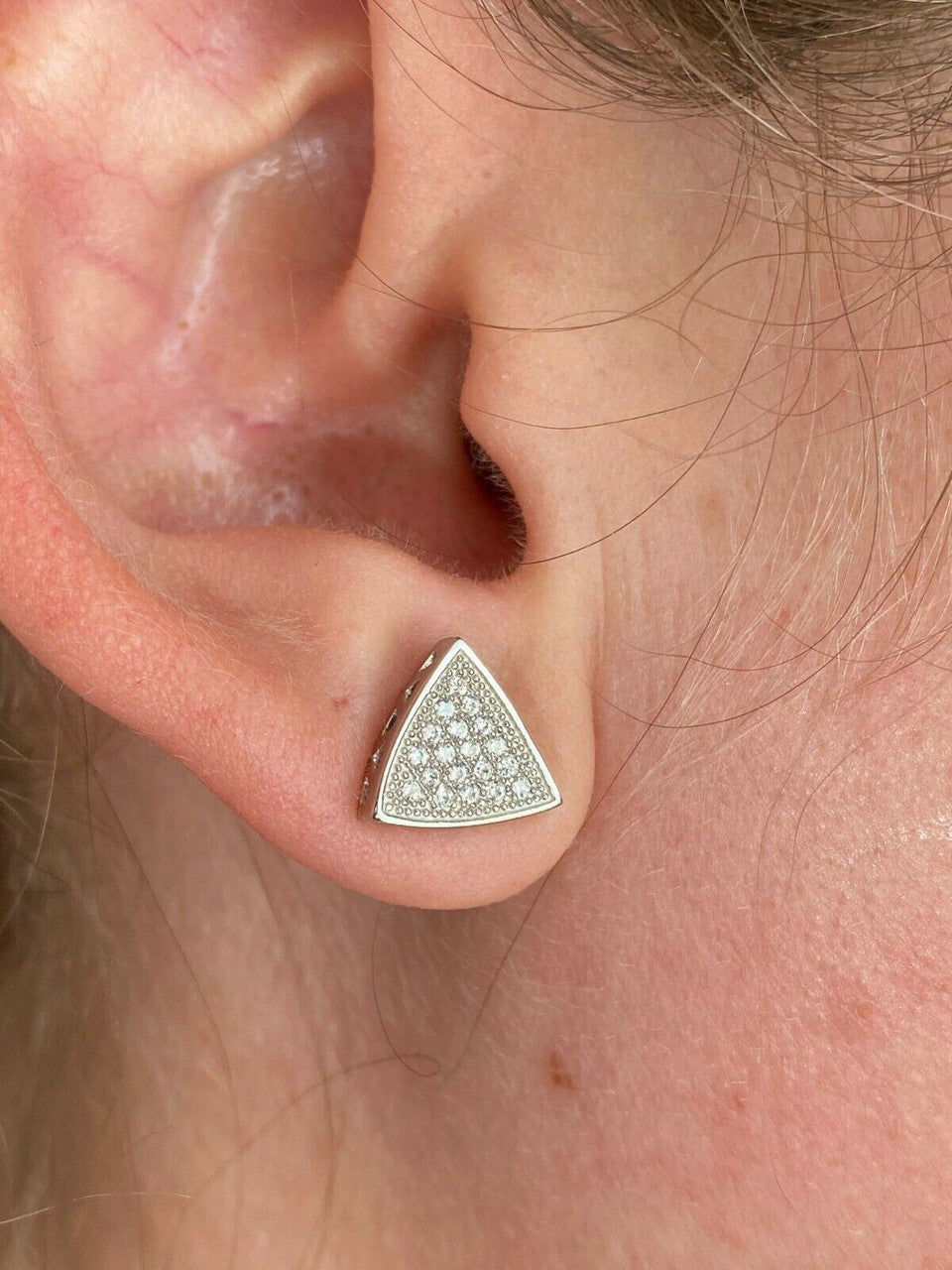 HarlemBling Real 925 Silver Iced Triangle Diamond Hip Hop Earrings Studs 10mm Mens Ladies