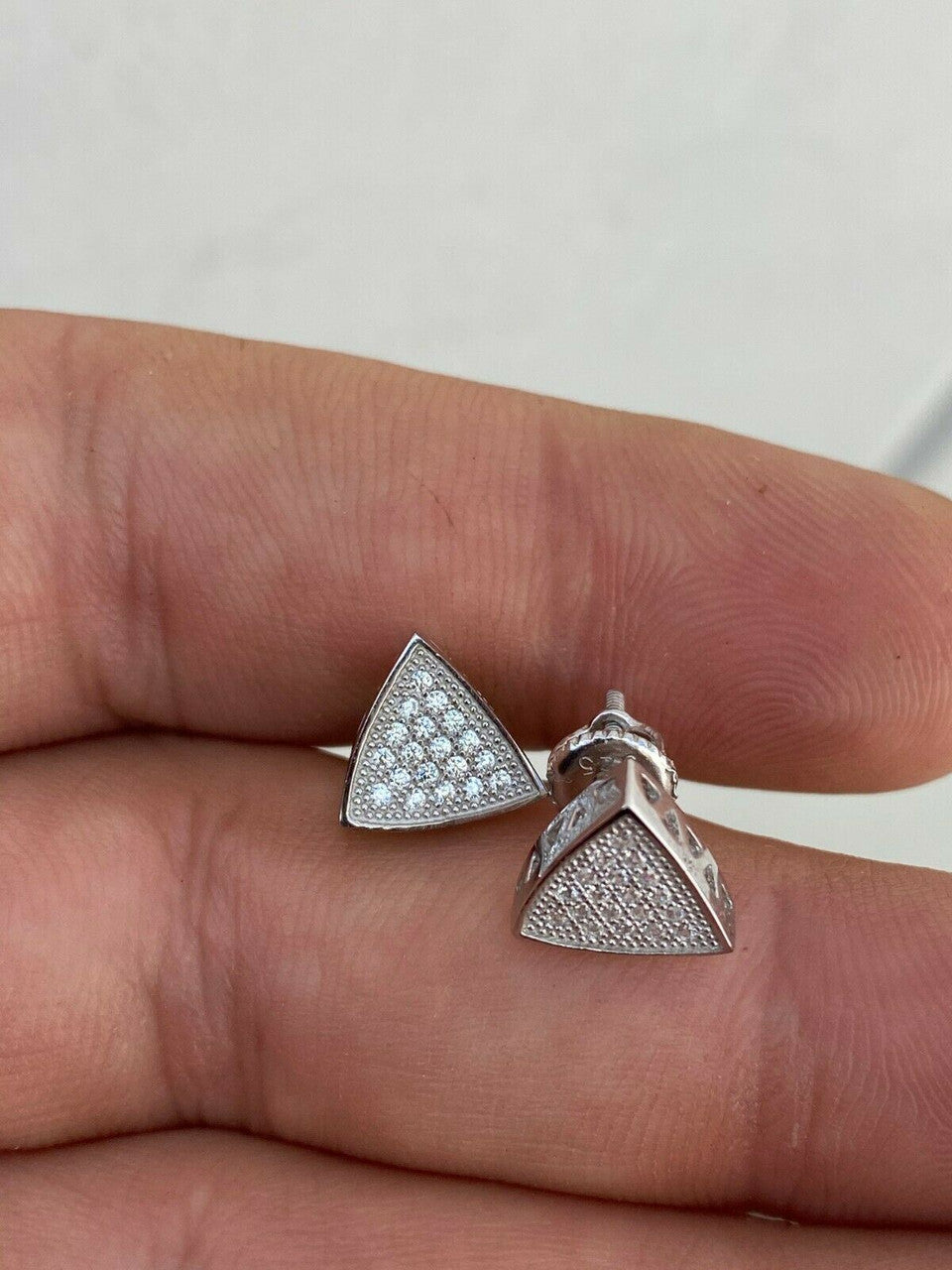 HarlemBling Real 925 Silver Iced Triangle Diamond Hip Hop Earrings Studs 10mm Mens Ladies