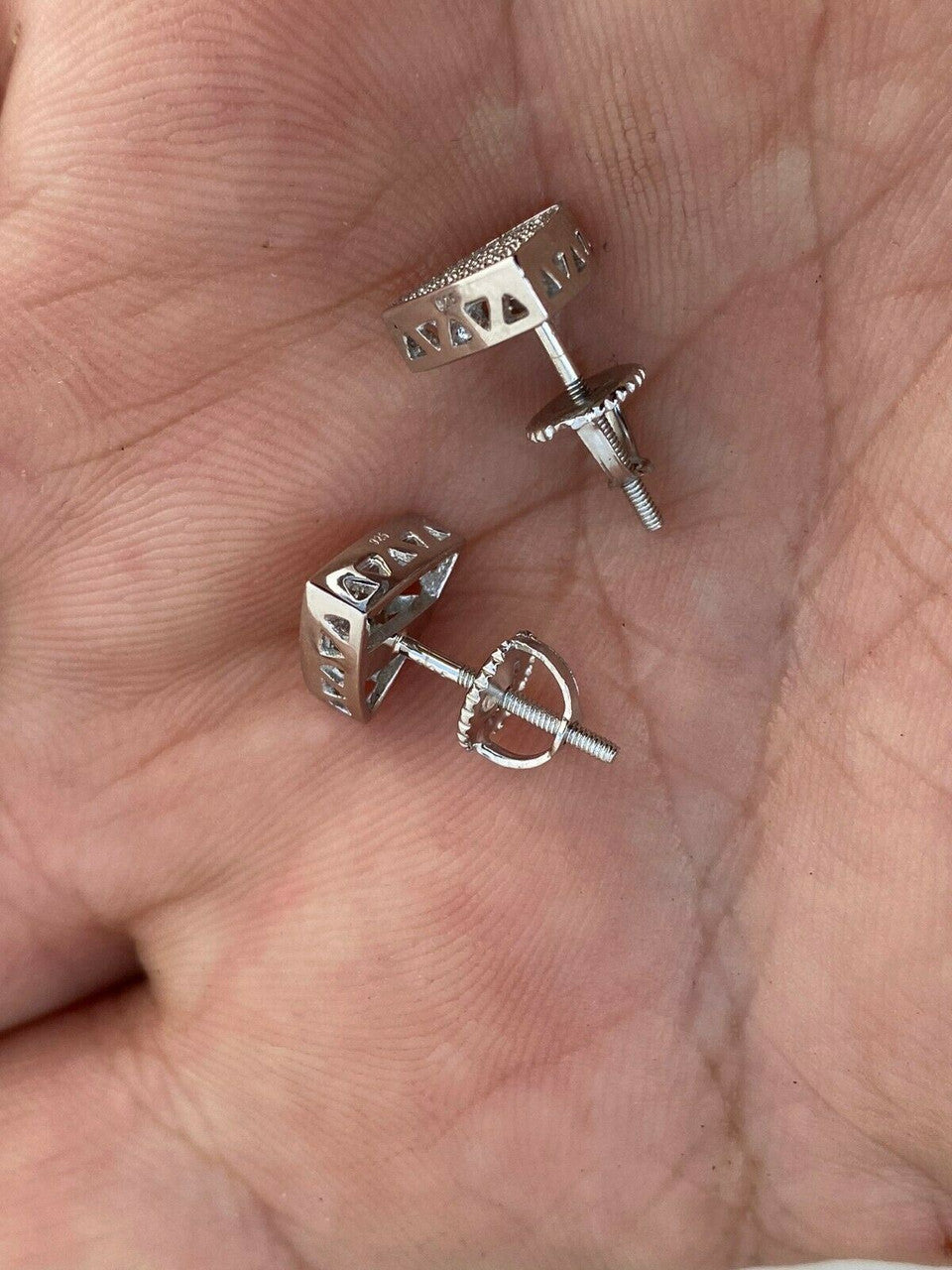 HarlemBling Real 925 Silver Iced Triangle Diamond Hip Hop Earrings Studs 10mm Mens Ladies