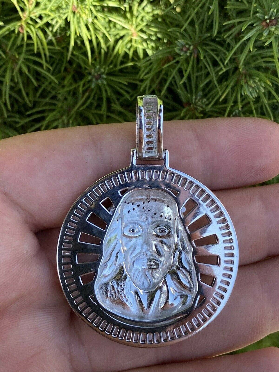 HarlemBling Real 925 Silver - Jesus Piece Necklace Pendant Iced Large Baguette Medallion