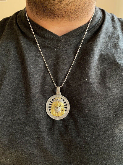 HarlemBling Real 925 Silver - Jesus Piece Necklace Pendant Iced Large Baguette Medallion