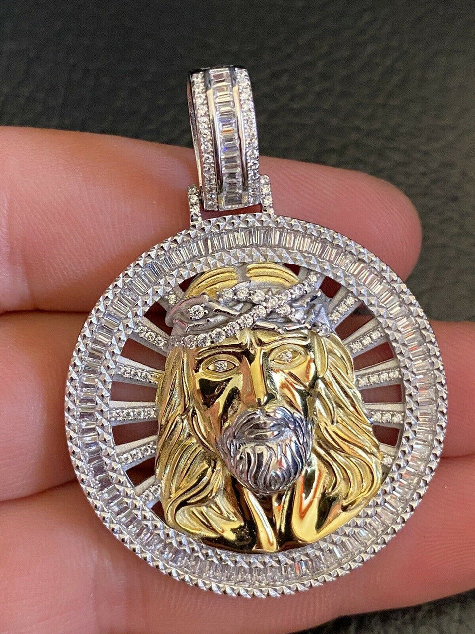 HarlemBling Real 925 Silver - Jesus Piece Necklace Pendant Iced Large Baguette Medallion