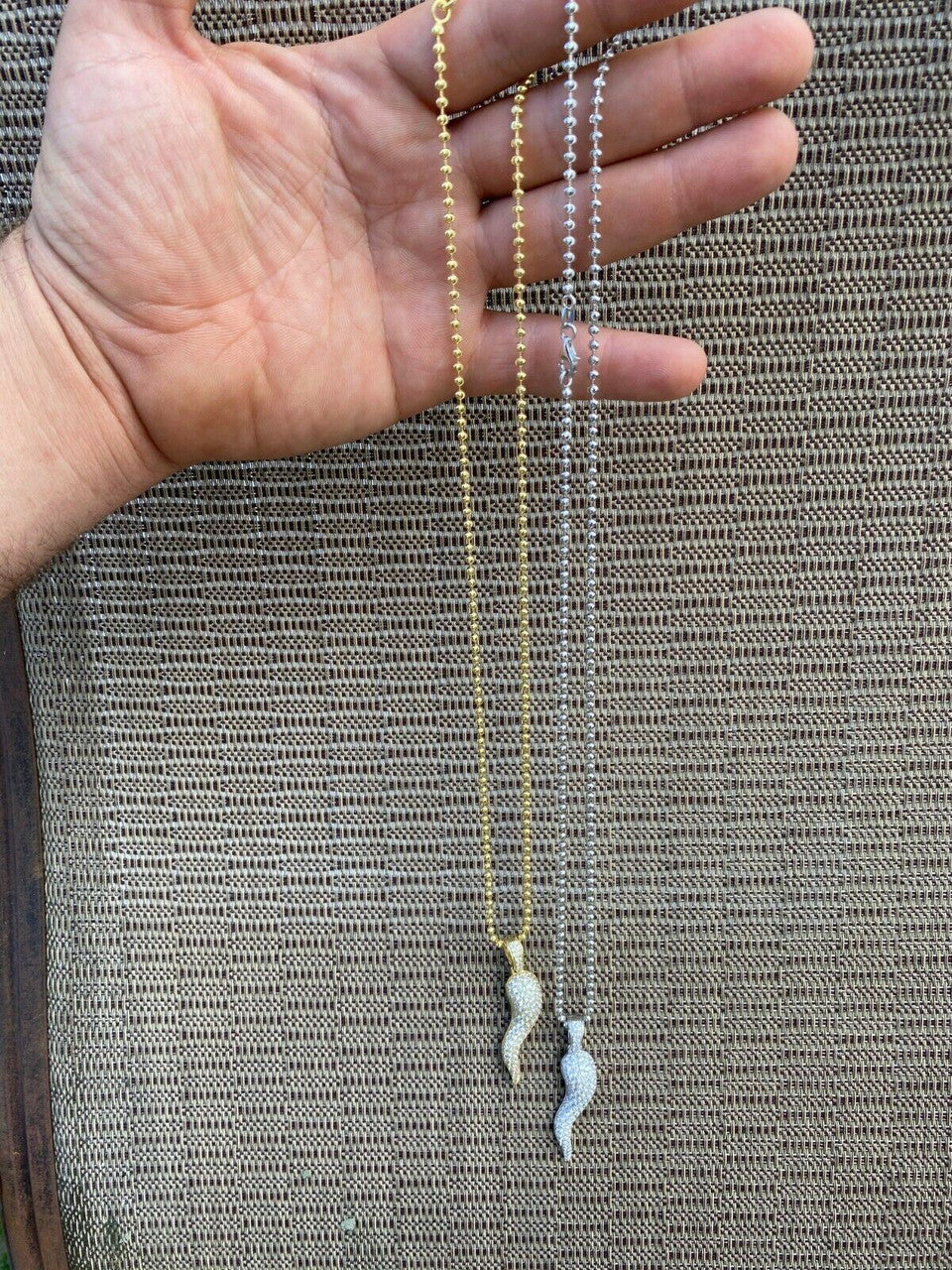 HarlemBling Real 925 Silver Large Cornicello Italian Horn Hip Hop Pendant Necklace Iced 2