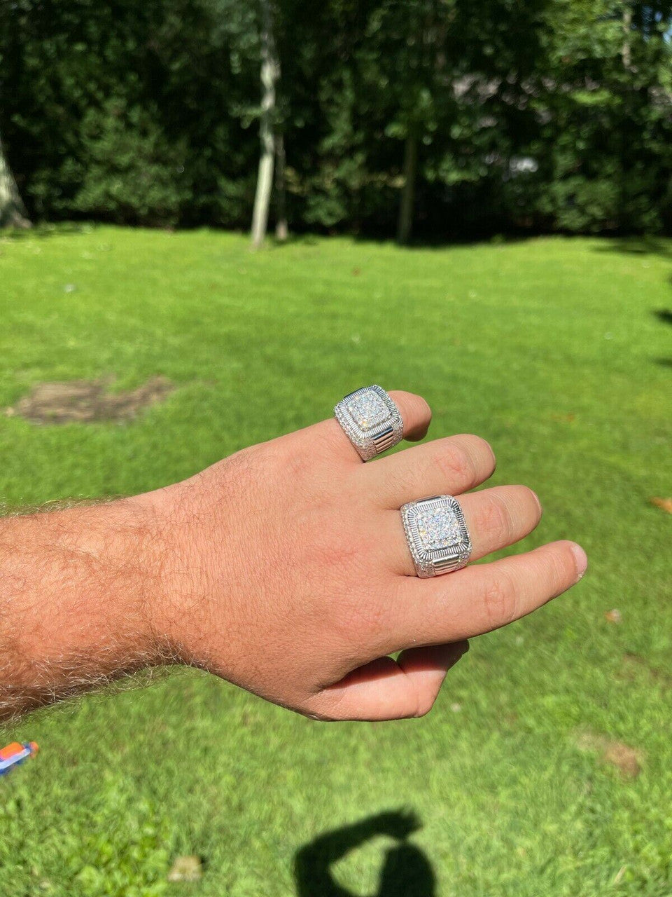 HarlemBling Real 925 Silver Mens Hip Hop Big Iced 3.1ct Moissanite Ring Pass Diamond Tester