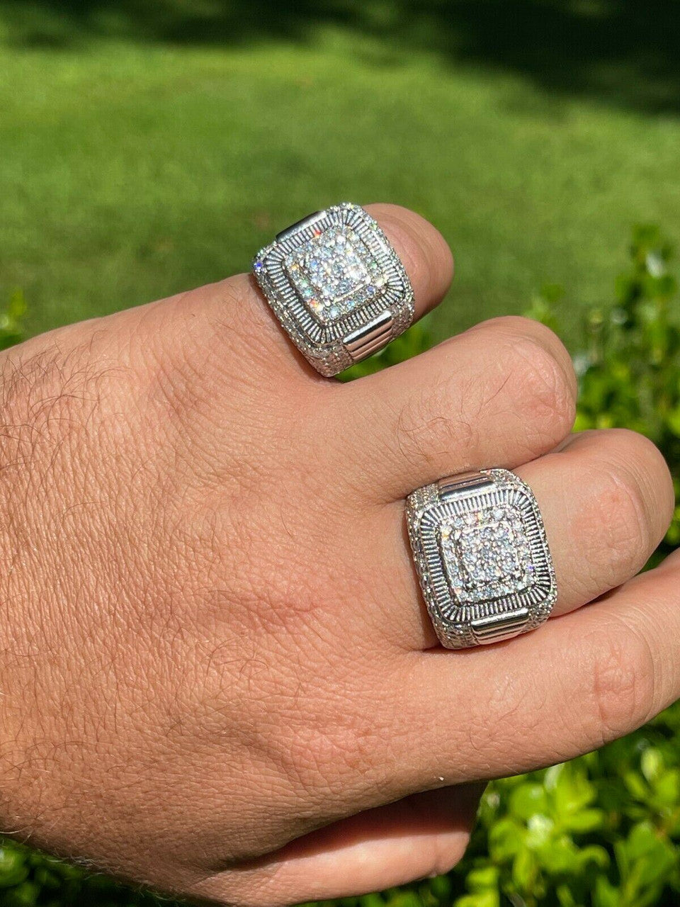 HarlemBling Real 925 Silver Mens Hip Hop Big Iced 3.1ct Moissanite Ring Pass Diamond Tester