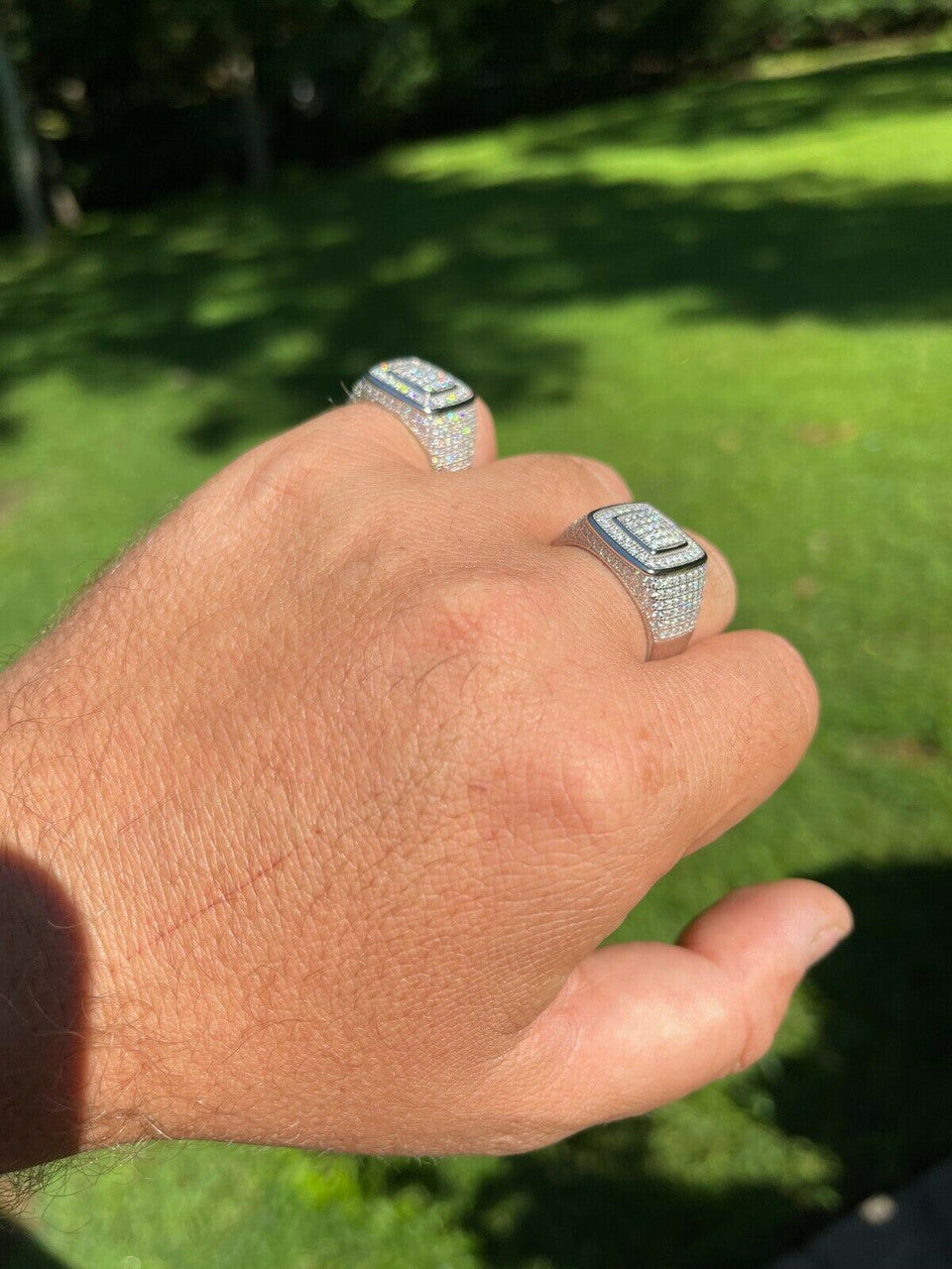 HarlemBling Real 925 Silver Mens Hip Hop Iced 1.8ct Moissanite Ring - Passes Diamond Tester