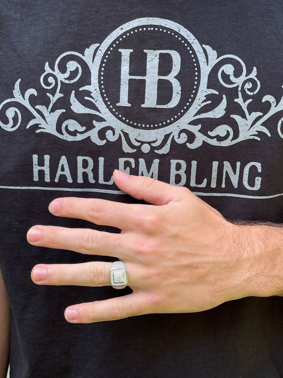 HarlemBling Real 925 Silver Mens Hip Hop Iced 1.8ct Moissanite Ring - Passes Diamond Tester