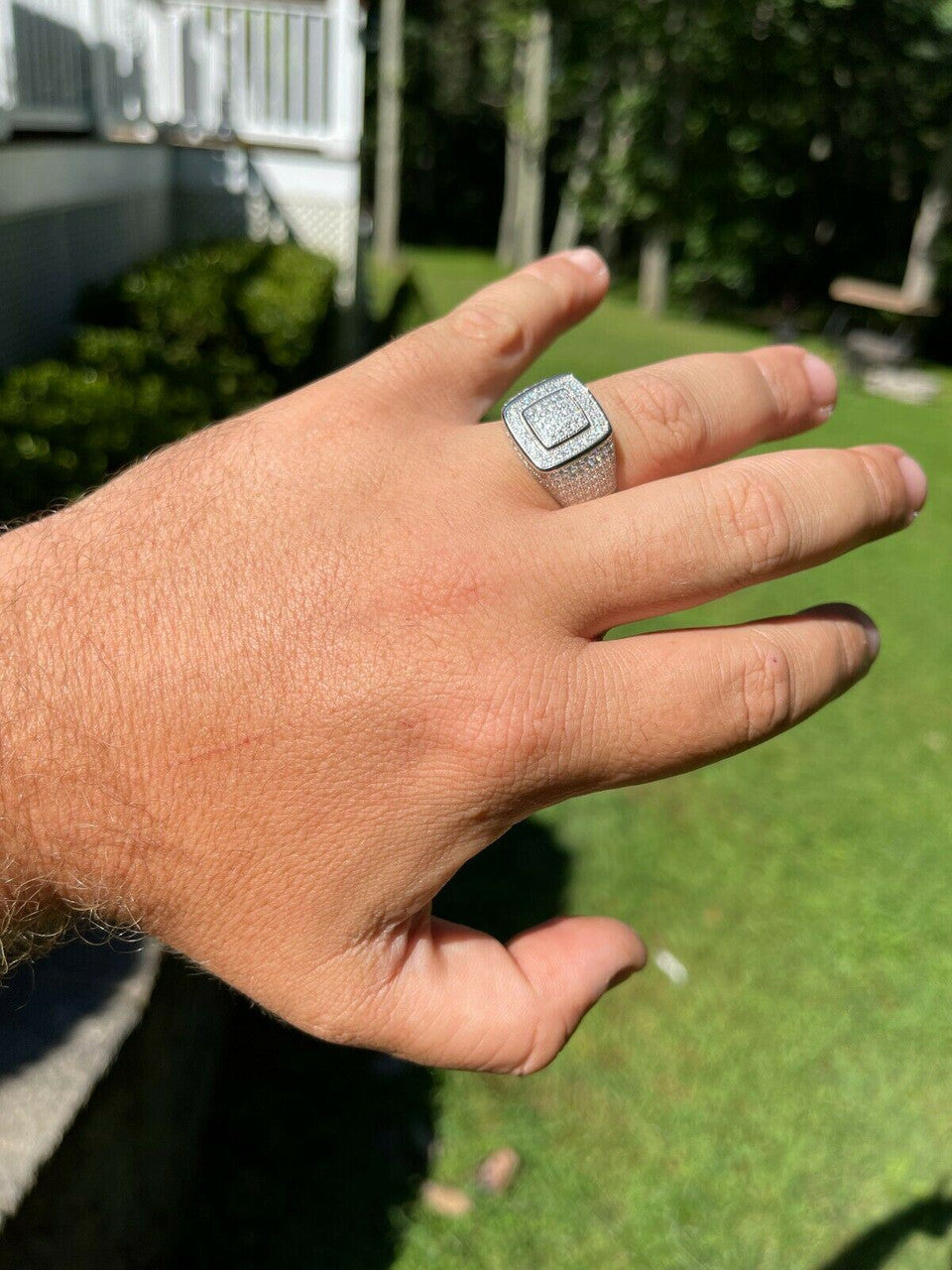 HarlemBling Real 925 Silver Mens Hip Hop Iced 1.8ct Moissanite Ring - Passes Diamond Tester