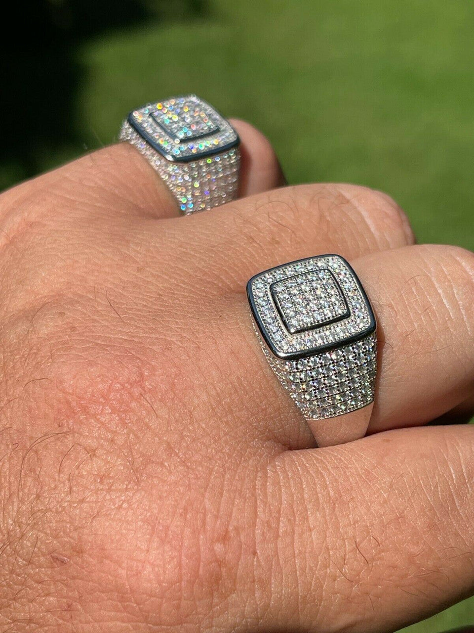 HarlemBling Real 925 Silver Mens Hip Hop Iced 1.8ct Moissanite Ring - Passes Diamond Tester