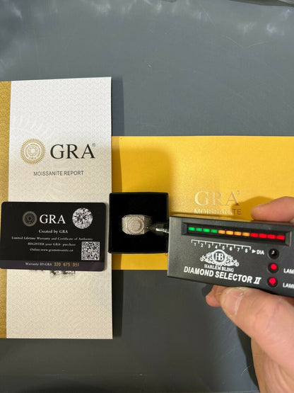 HarlemBling Real 925 Silver Mens Hip Hop Iced MOISSANITE Ring - Passes Diamond Tester W GRA