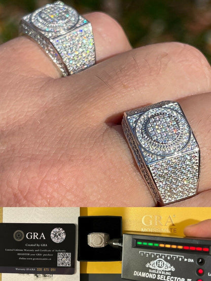 HarlemBling Real 925 Silver Mens Hip Hop Iced MOISSANITE Ring - Passes Diamond Tester W GRA