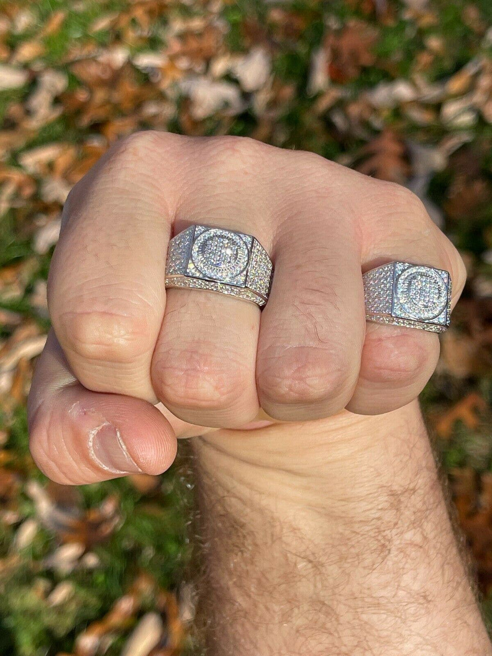 HarlemBling Real 925 Silver Mens Hip Hop Iced MOISSANITE Ring - Passes Diamond Tester W GRA