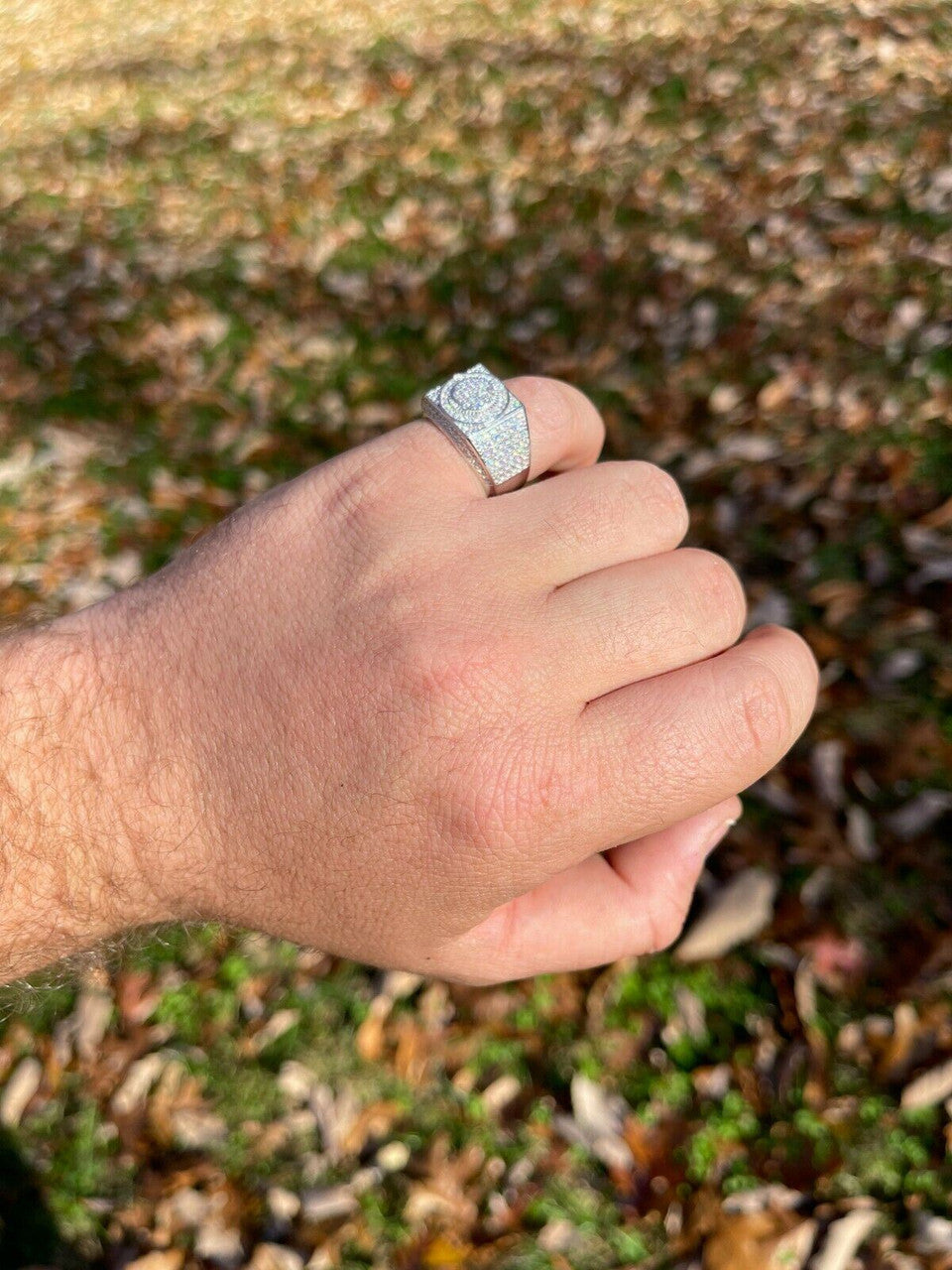 HarlemBling Real 925 Silver Mens Hip Hop Iced MOISSANITE Ring - Passes Diamond Tester W GRA