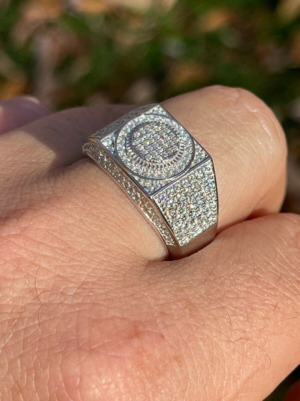 HarlemBling Real 925 Silver Mens Hip Hop Iced MOISSANITE Ring - Passes Diamond Tester W GRA