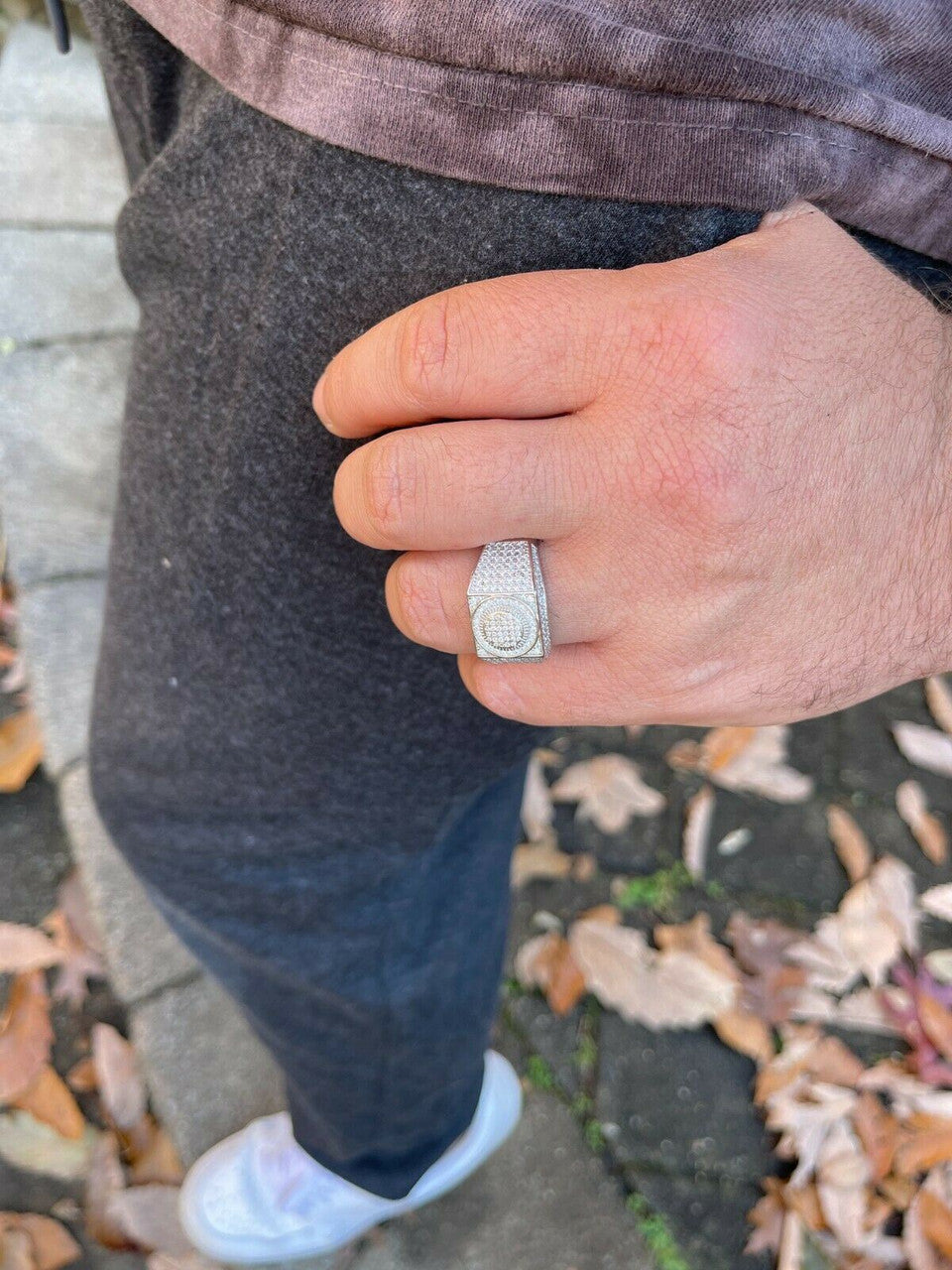 HarlemBling Real 925 Silver Mens Hip Hop Iced MOISSANITE Ring - Passes Diamond Tester W GRA