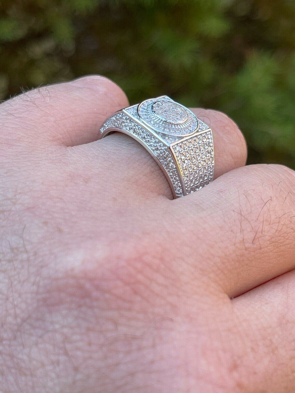 HarlemBling Real 925 Silver Mens Hip Hop Iced MOISSANITE Ring - Passes Diamond Tester W GRA