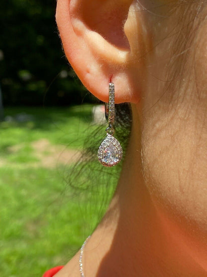 HarlemBling Real 925 Silver Pear Diamond Ring Pendant Necklace Earrings Jewelry Set Girls