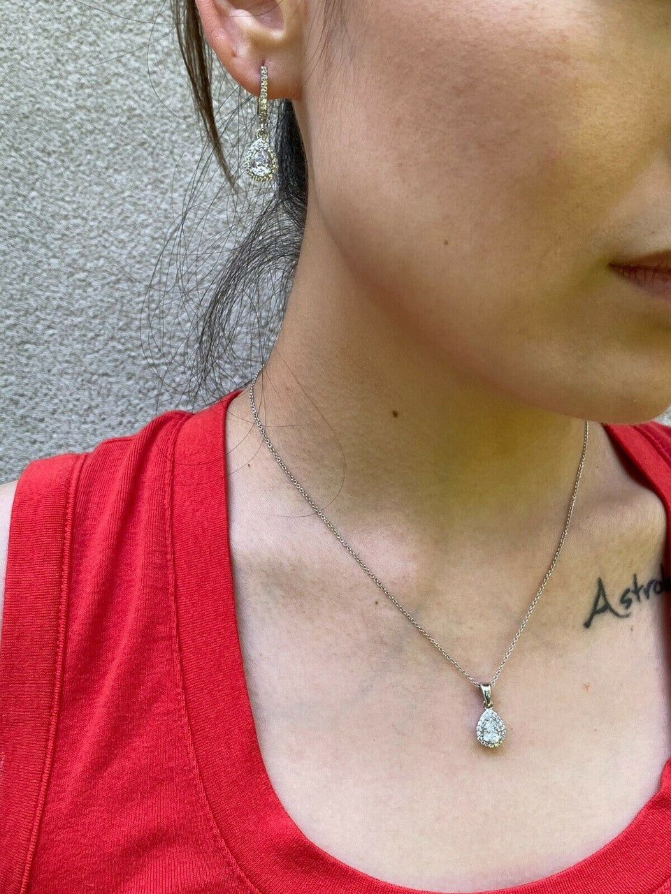 HarlemBling Real 925 Silver Pear Diamond Ring Pendant Necklace Earrings Jewelry Set Girls