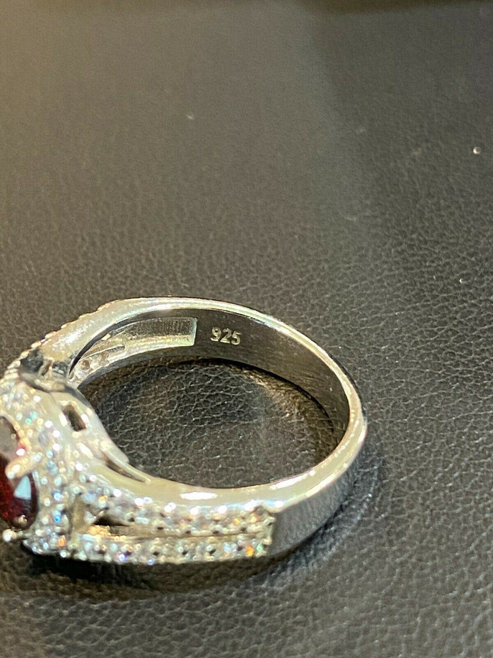 HarlemBling Real 925 Silver Red Ruby and Diamond Ring Pendant Necklace and Earrings Jewelry Set