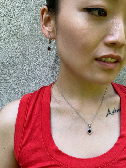 HarlemBling Real 925 Silver Ruby Stone and Diamond Ring Pendant Necklace Earrings Jewelry Set