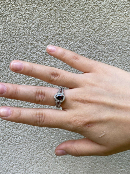 HarlemBling Real 925 Silver Ruby Stone and Diamond Ring Pendant Necklace Earrings Jewelry Set