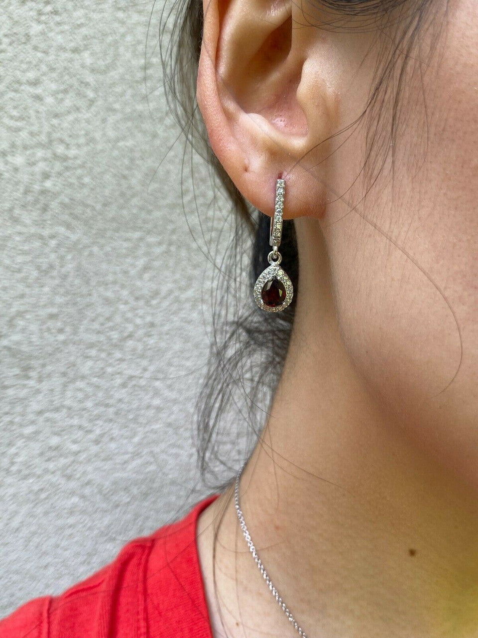 HarlemBling Real 925 Silver Ruby Stone and Diamond Ring Pendant Necklace Earrings Jewelry Set