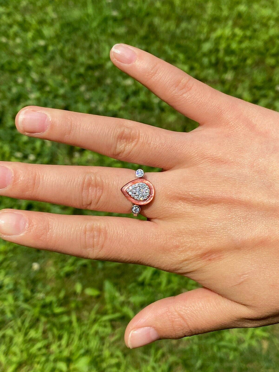 HarlemBling Real 925 Silver Teardrop Diamond Pink Pearl Ring Necklace and Earrings Girls Set