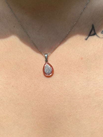 HarlemBling Real 925 Silver Teardrop Diamond Pink Pearl Ring Necklace and Earrings Girls Set