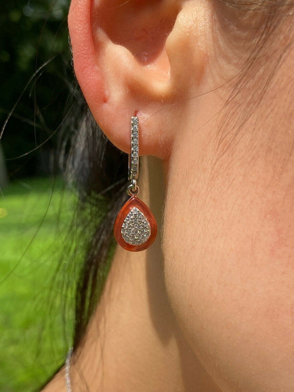 HarlemBling Real 925 Silver Teardrop Diamond Pink Pearl Ring Necklace and Earrings Girls Set