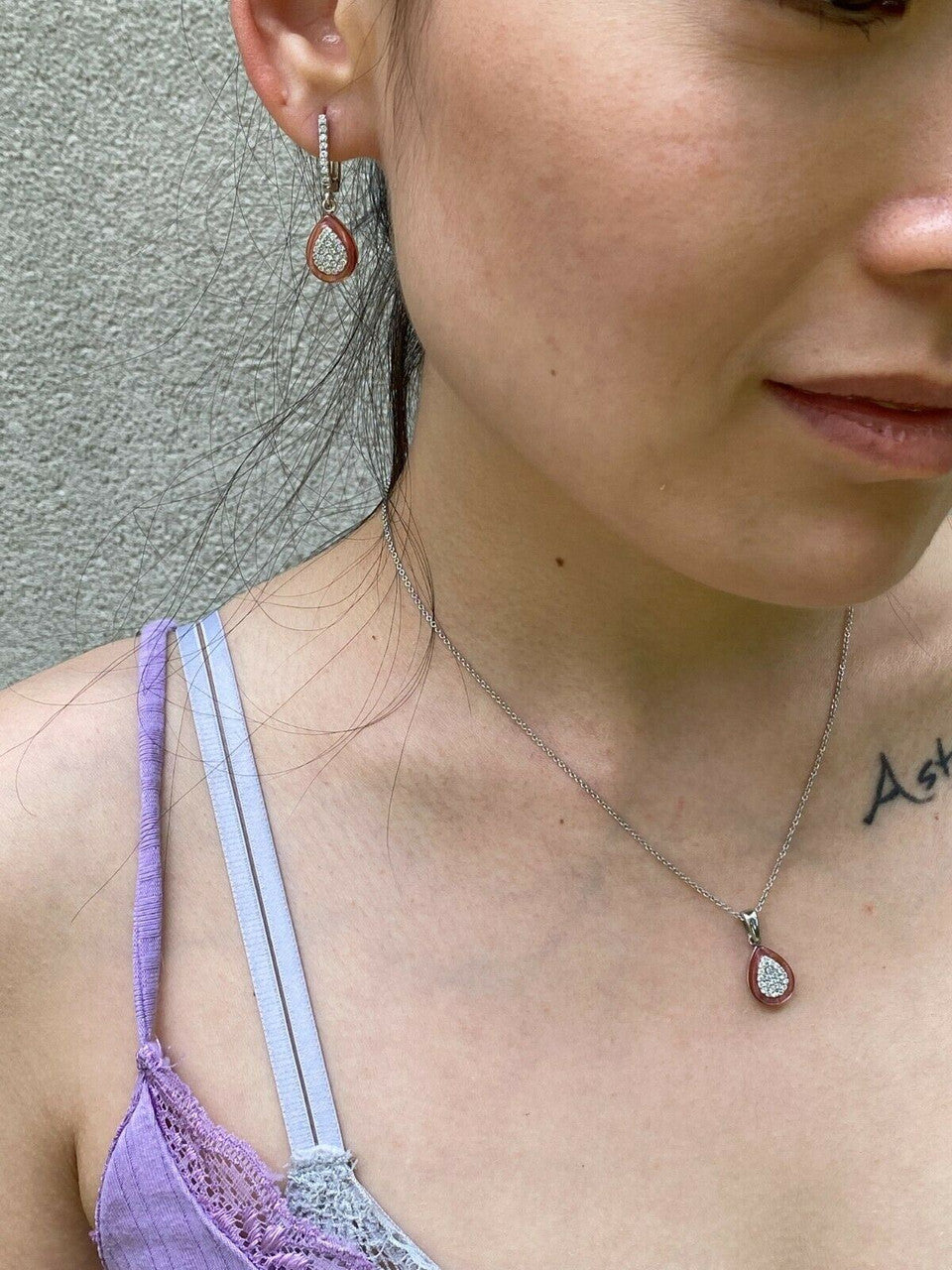 HarlemBling Real 925 Silver Teardrop Diamond Pink Pearl Ring Necklace and Earrings Girls Set