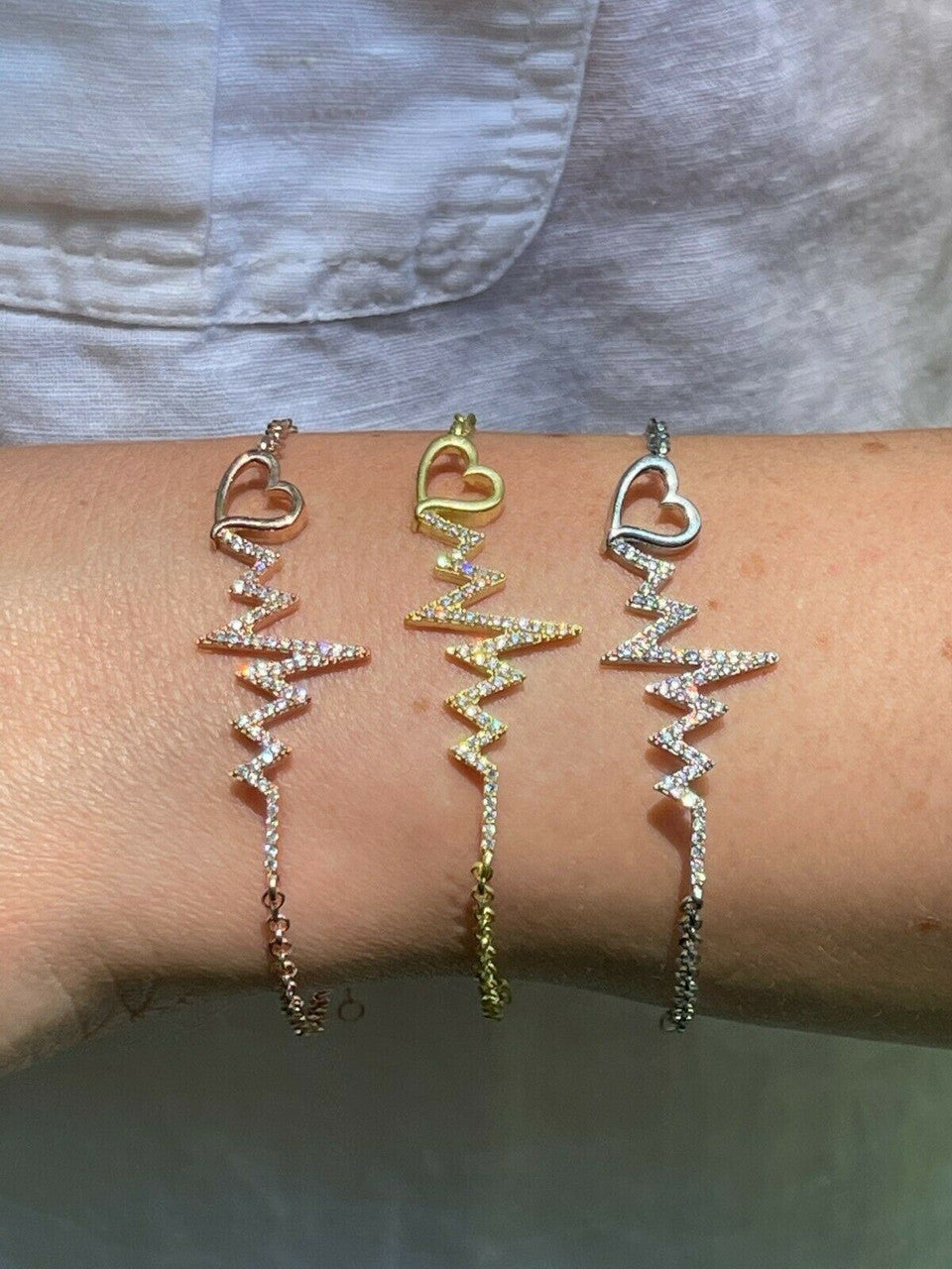 HarlemBling Real 925 Silver / Yellow Rose Gold Beating Heartbeat Pulse Heart Ladies Bracelet