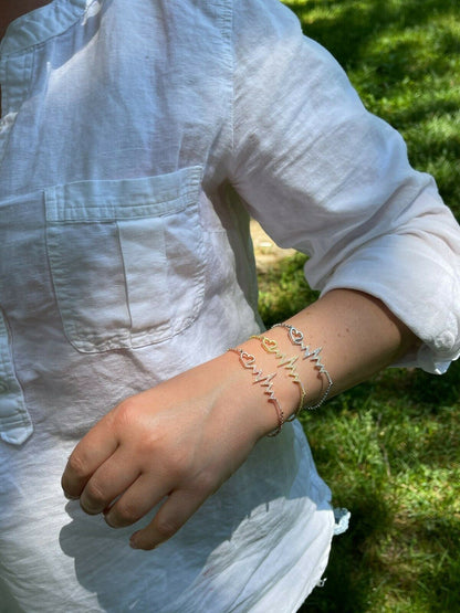 HarlemBling Real 925 Silver / Yellow Rose Gold Beating Heartbeat Pulse Heart Ladies Bracelet