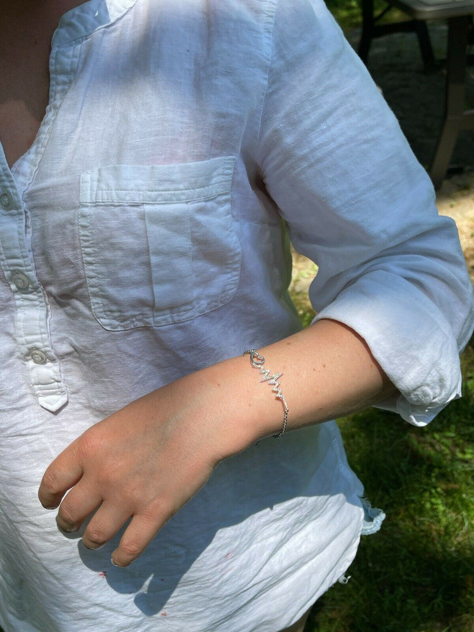 HarlemBling Real 925 Silver / Yellow Rose Gold Beating Heartbeat Pulse Heart Ladies Bracelet