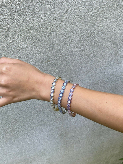 HarlemBling Real 925 Silver Yellow Rose Gold Evil Eye Blue Sapphire Cluster Tennis Bracelet
