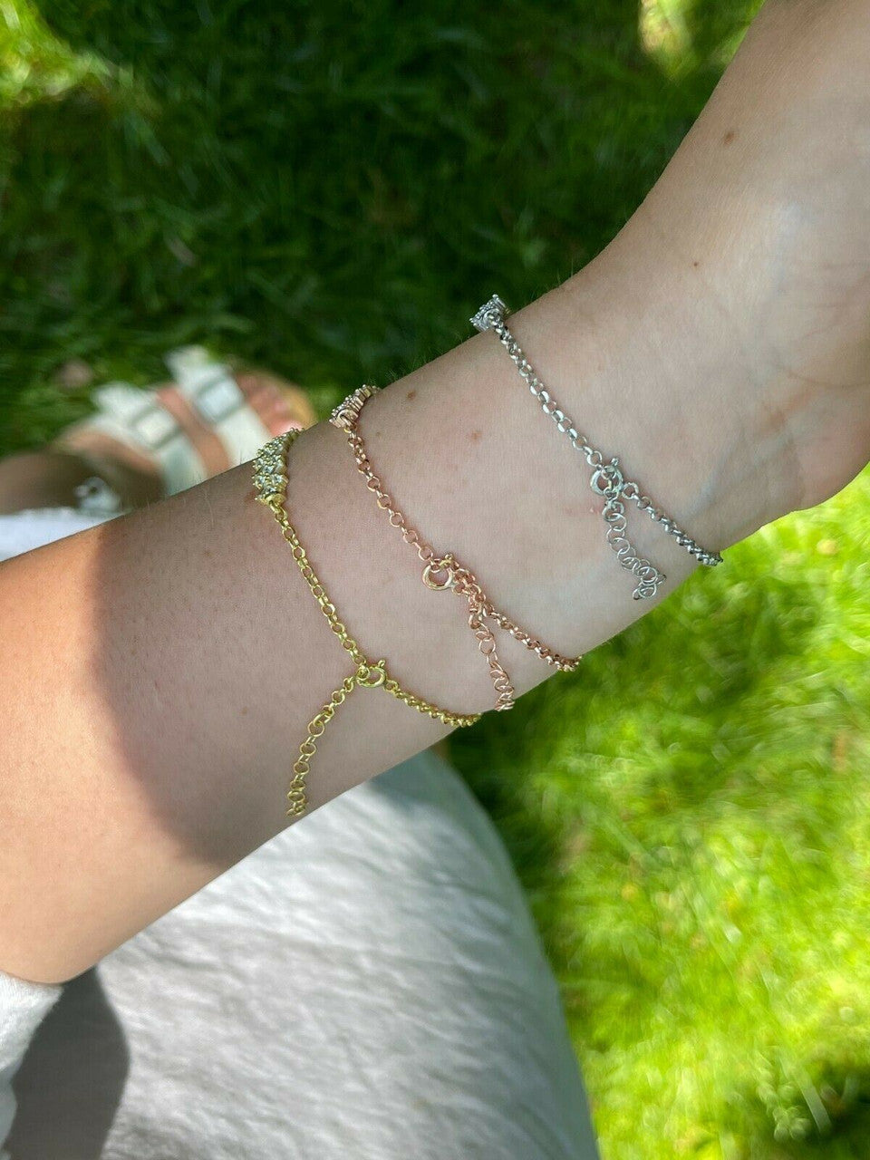 HarlemBling Real 925 Silver / Yellow Rose Gold Multicolor Flower CZ Sapphire Ladies Bracelet