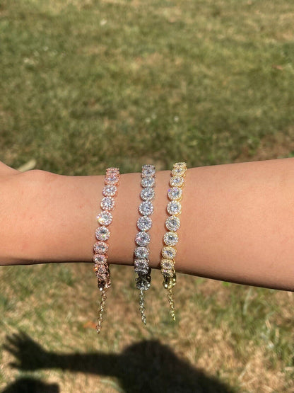 HarlemBling Real 925 Silver Yellow Rose Gold Plated Custom Tennis Simulated Diamond Bracelet