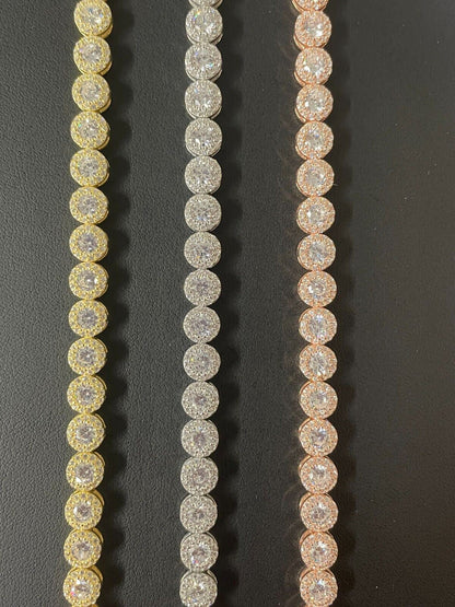 HarlemBling Real 925 Silver Yellow Rose Gold Plated Custom Tennis Simulated Diamond Bracelet