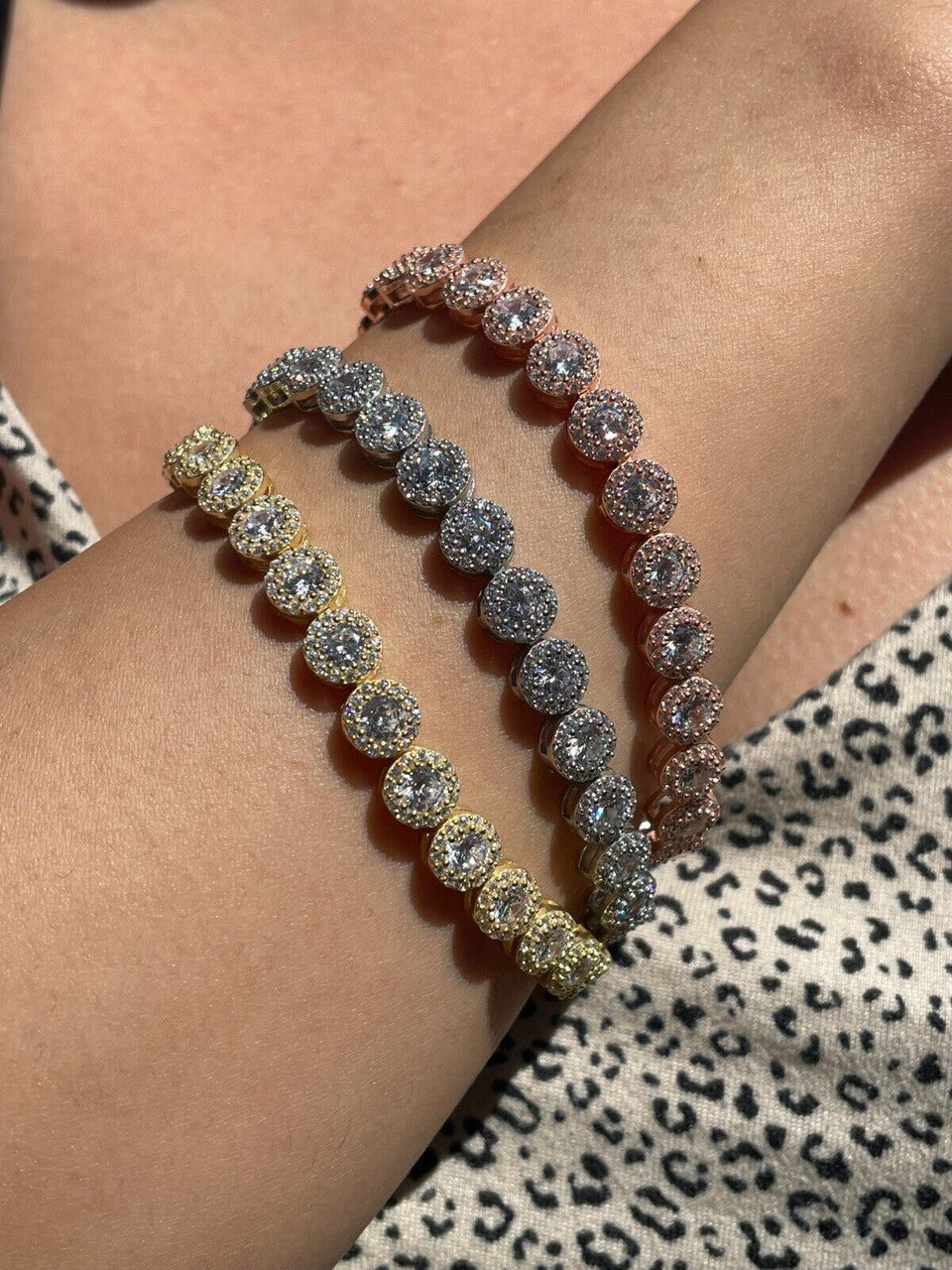 HarlemBling Real 925 Silver Yellow Rose Gold Plated Custom Tennis Simulated Diamond Bracelet