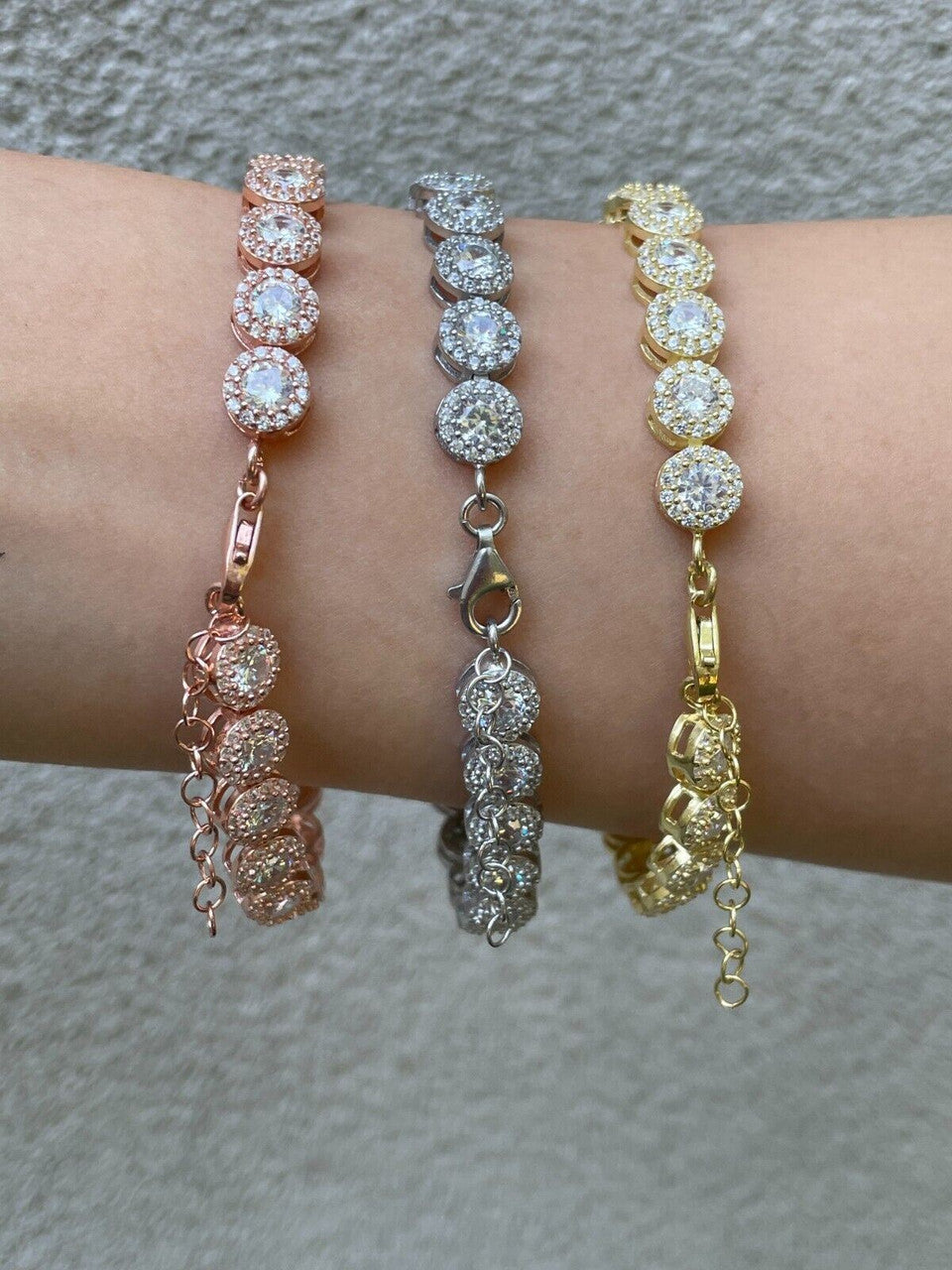 HarlemBling Real 925 Silver Yellow Rose Gold Plated Custom Tennis Simulated Diamond Bracelet