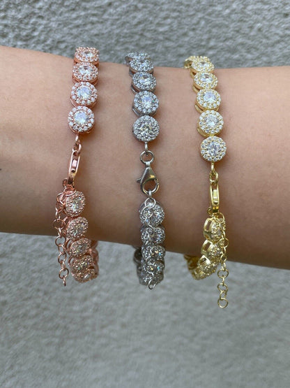 HarlemBling Real 925 Silver Yellow Rose Gold Plated Custom Tennis Simulated Diamond Bracelet