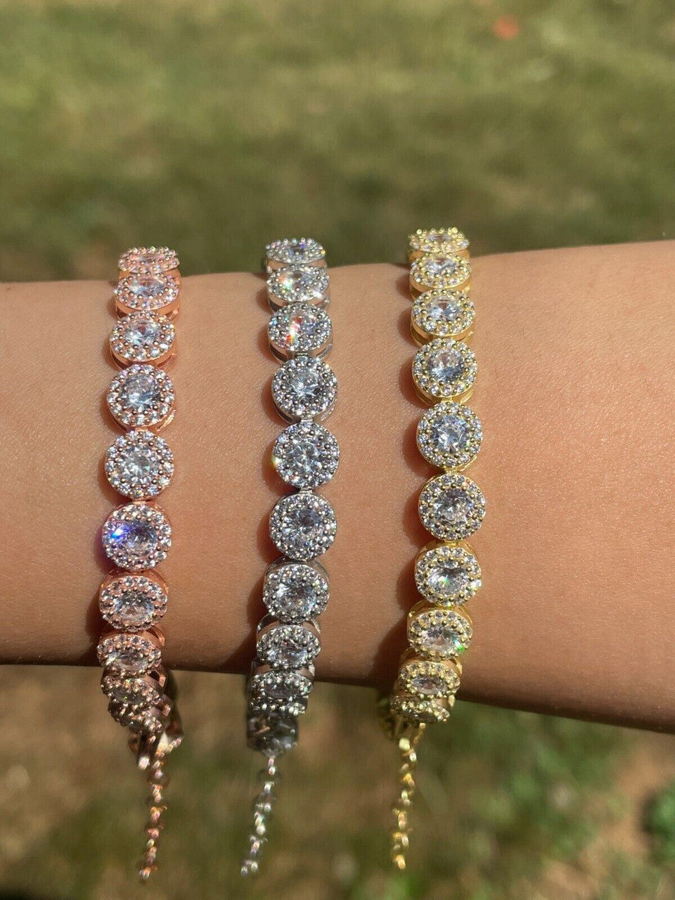 HarlemBling Real 925 Silver Yellow Rose Gold Plated Custom Tennis Simulated Diamond Bracelet